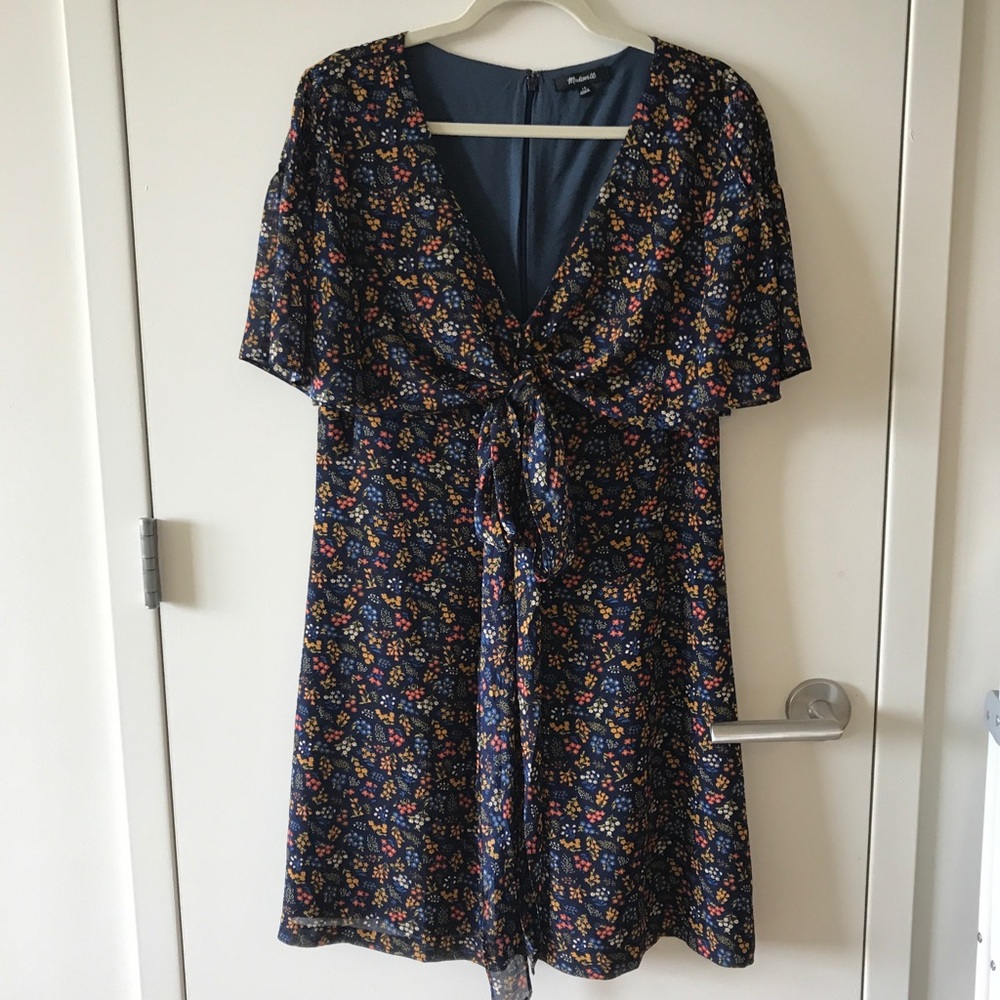 Madewell Blue floral mini wrap dress with tie